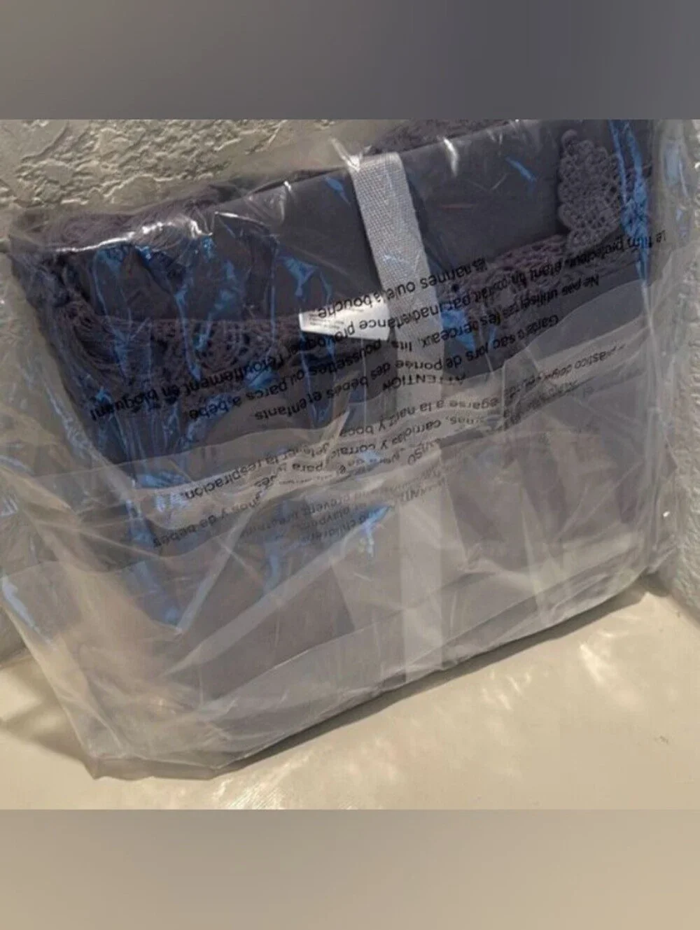Anthropology Scalloped Crochet Collection Twin Duvet Cover Washed Midnight Blue